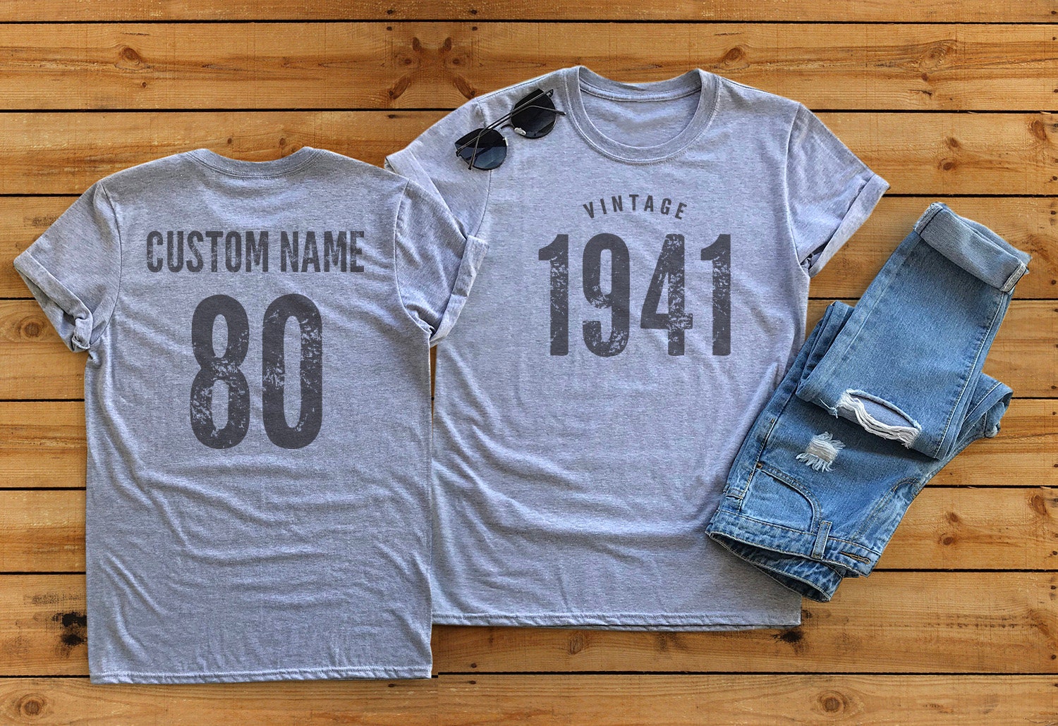 Vintage 1941 Sport Gray / Heather Gray Birthday T-Shirt 80th Custom N…