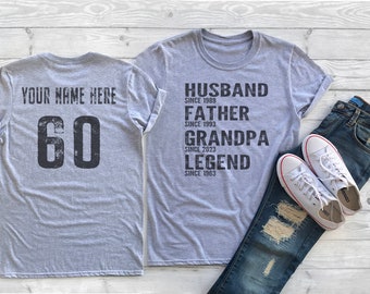 Personalized 60th Birthday T-Shirt or Father's Day Shirt for Grandpa, Custom Dad Shirt, Grandpa Father Husband Legend Grandfather, Gift