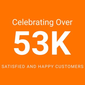 a sign that says celebrating over 53k satisfied and happy customers