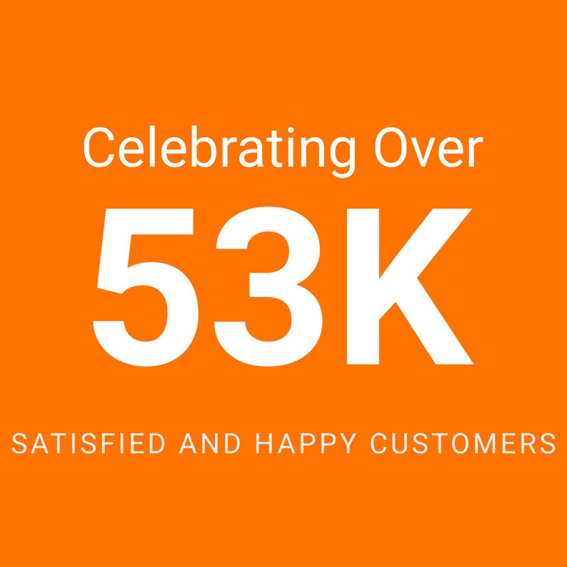 a sign that says celebrating over 53k satisfied and happy customers
