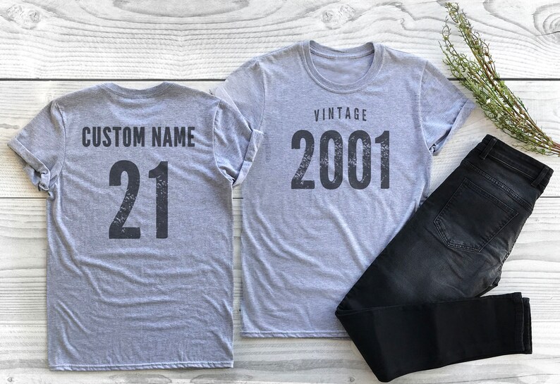 Vintage 2001 Sport Gray / Heather Gray Birthday T-Shirt 21st Custom Name Celebration Gift mens womens ladies TShirt Unisex Personalized 