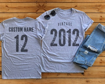 Vintage 2012 Sport Gray / Heather Gray Birthday T-Shirt 12th Custom Name Celebration Gift Mens womens ladies Tshirt Unisex Personalized