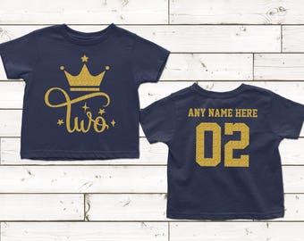 Two Year Old Gold Birthday Shirt Turning 2 Birthday Celebration Shirt Personalized Custom Name For Him or Her 2nd Birthday Outfit Present
