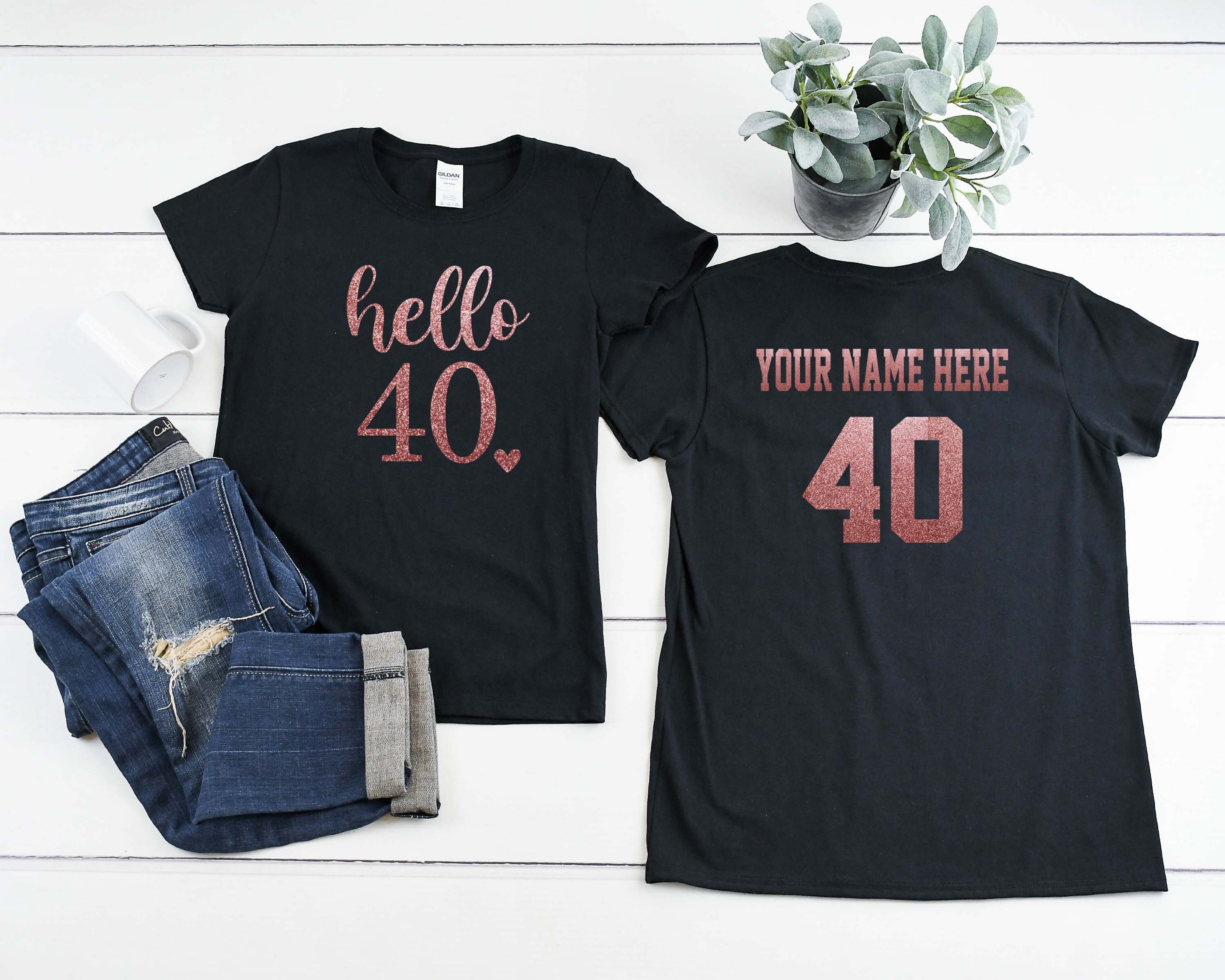 Discover Hello 40 Birthday Shirt | Rose Gold Glitter | 40th Birthday T-Shirt