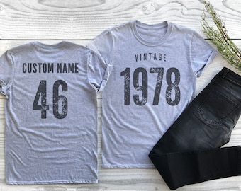 Vintage 1978 Sport Gray / Heather Gray Birthday T-Shirt 46th Custom Name Celebration Gift Mens womens ladies Tshirt Unisex Personalized