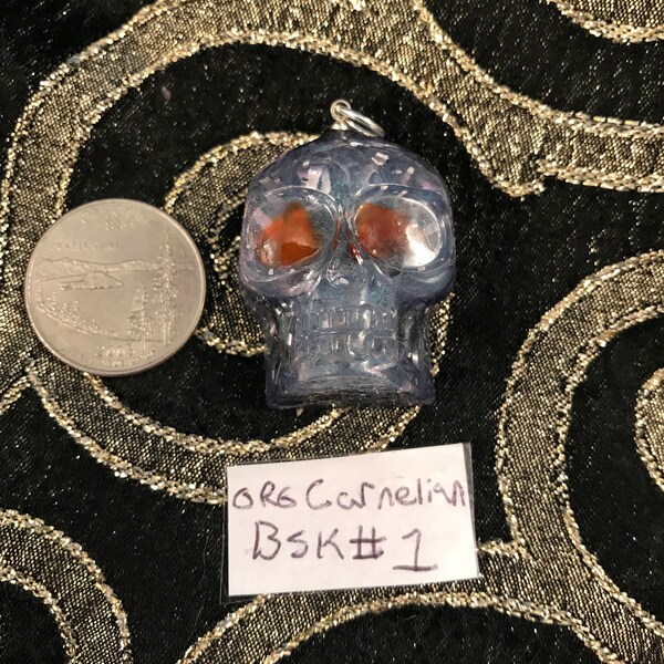 Orgonite Skull Pendant/Charm (Orange Carnelian in each eye)