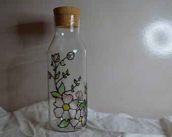 Flowery Hand Painted Glass Vase