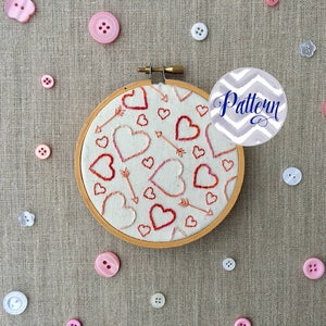 Hearts and Arrows Hand Embroidery Pattern Instant Digital PDF Download. Sweetheart Love Embroidered Hoop. DIY. Valentine's Day. Anniversary.