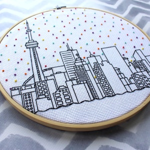 Hello Toronto Cross Stitch Pattern. Confetti City Skyline. Cityscape. Digital PDF Pattern. CN Tower. Blue Jays. Raptors. Maple Leafs. image 4