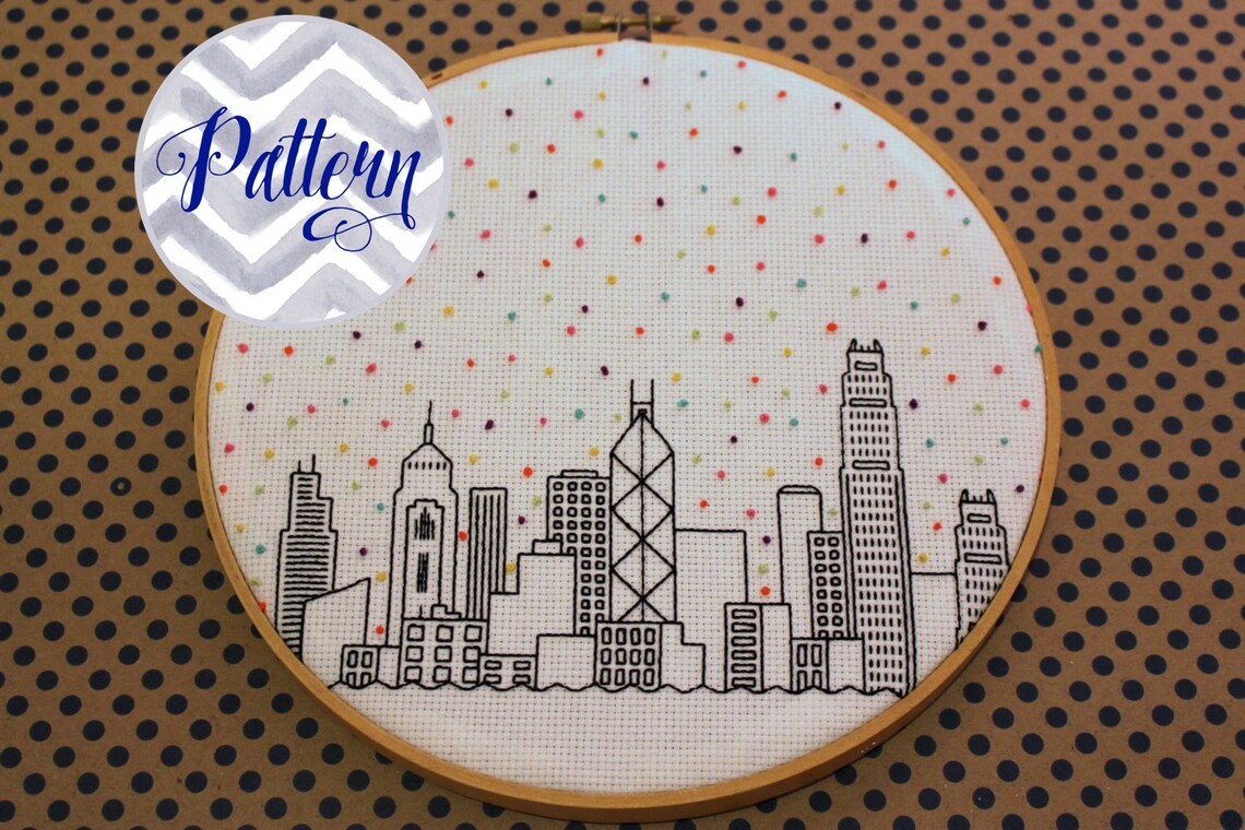 Hello Hong Kong Cross Stitch Pattern. Confetti City Skyline. Etsy UK