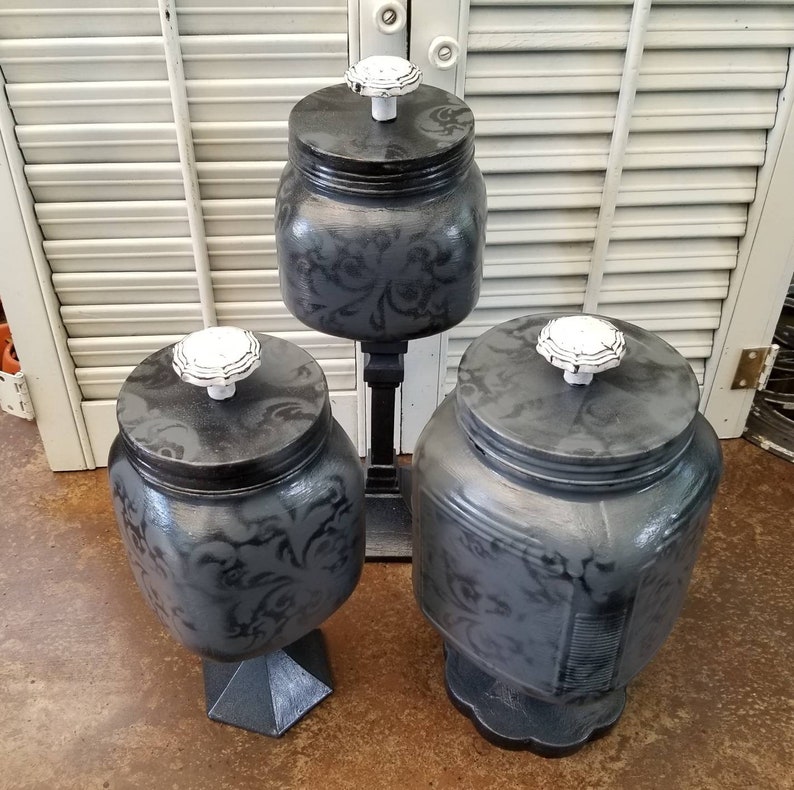 Gray Canisters Canister Set Recycled Canisters Glass Etsy