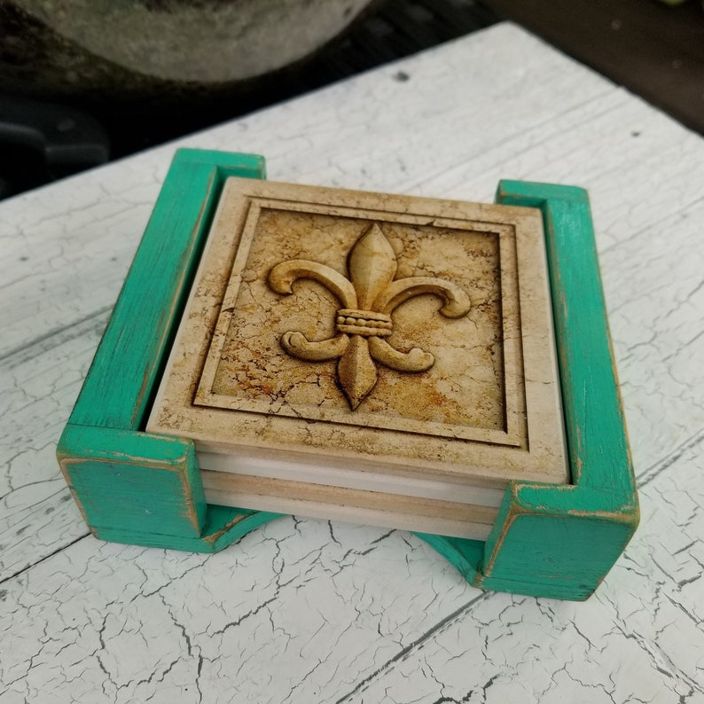 Upcycled Coasters Coasters Rustic Coasters Chic Coaster Set Green Coaster Set Shabby Chic Coasters Sandstone Coasters RobinsStudio