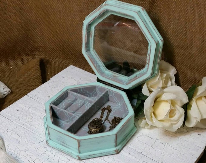 Jewelry Box Shabby Chic Jewelry Box Aqua Jewelry Box Etsy