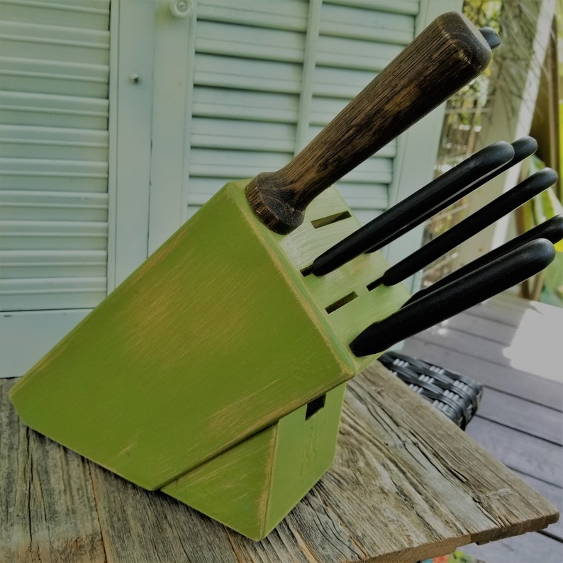 Knife Block Green Knife Block Shabby Chic Knife Block Etsy