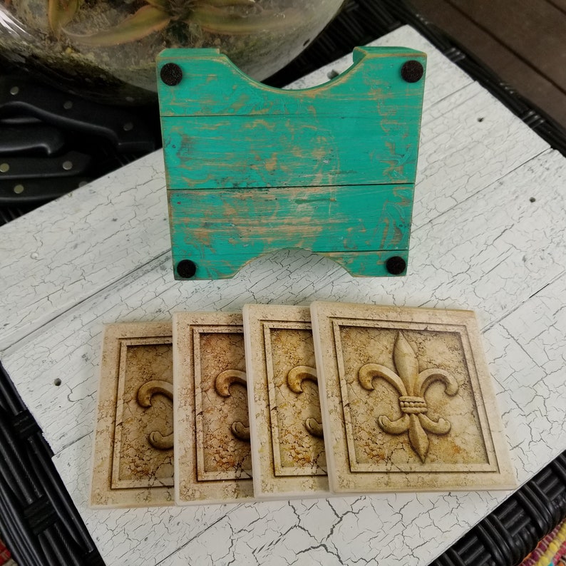 Upcycled Coasters Coasters Rustic Coasters Chic Coaster Set Green Coaster Set Shabby Chic Coasters Sandstone Coasters RobinsStudio