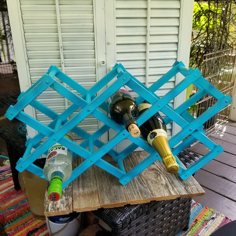 Wine Rack Wooden Wine Rack Shabby Chic Rack Turquoise Wine Etsy