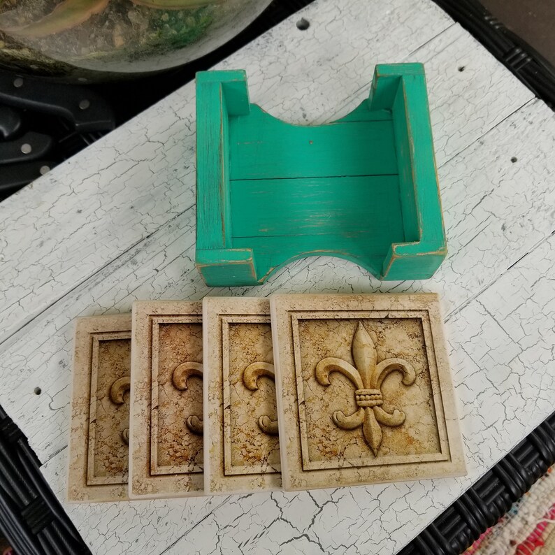 Upcycled Coasters Coasters Rustic Coasters Chic Coaster Set Green Coaster Set Shabby Chic Coasters Sandstone Coasters RobinsStudio