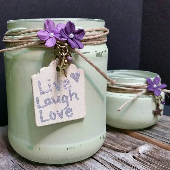 Wedding Centerpieces Shabby Chic Jars Mint Green Glass Etsy