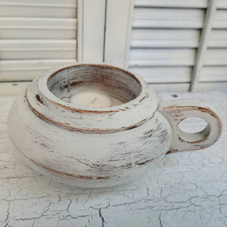 White Candle Holder Country Candle Holder Cottage Candle Etsy