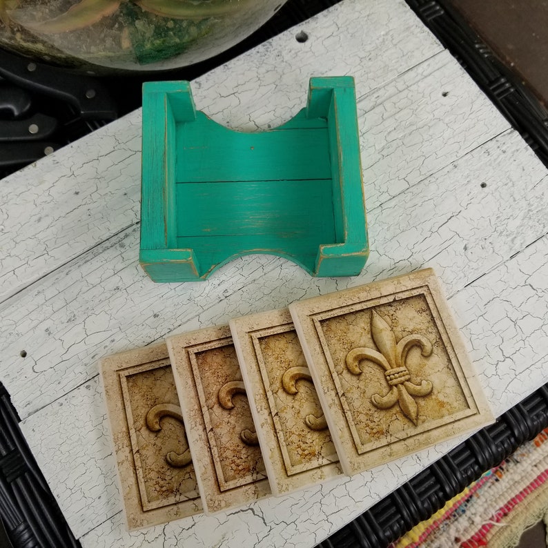 Upcycled Coasters Coasters Rustic Coasters Chic Coaster Set Green Coaster Set Shabby Chic Coasters Sandstone Coasters RobinsStudio