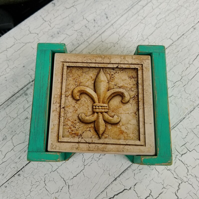 Upcycled Coasters Coasters Rustic Coasters Chic Coaster Set Green Coaster Set Shabby Chic Coasters Sandstone Coasters RobinsStudio