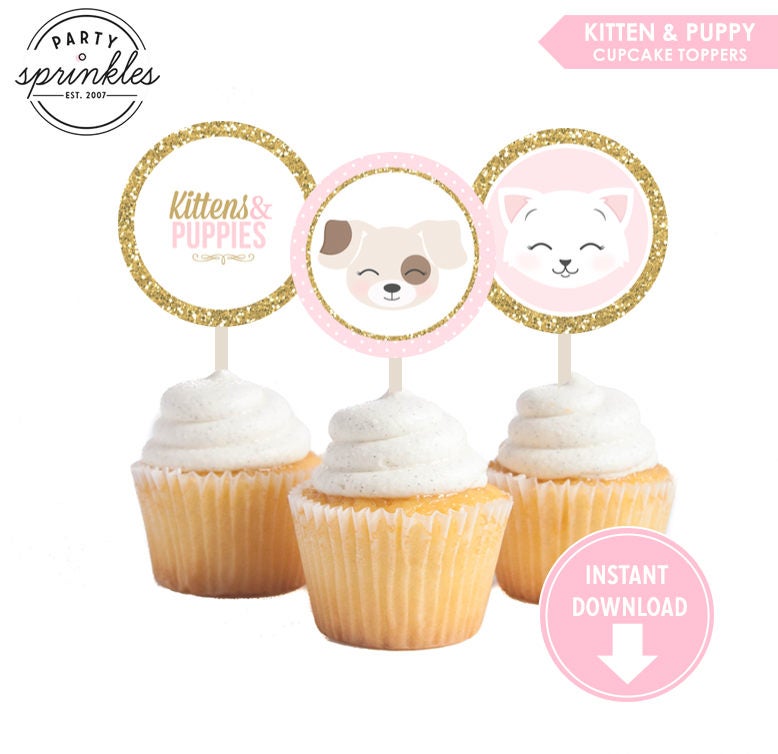 DOG LOVERS FURBABIES GOLD GLITTER CUPCAKE TOPPERS PARTY SUPPLIES FAVOURS