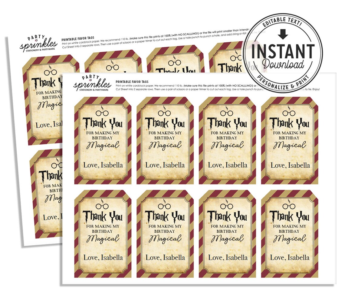 Harry Potter Inspired Favor tags for goodie / treat bags Etsy