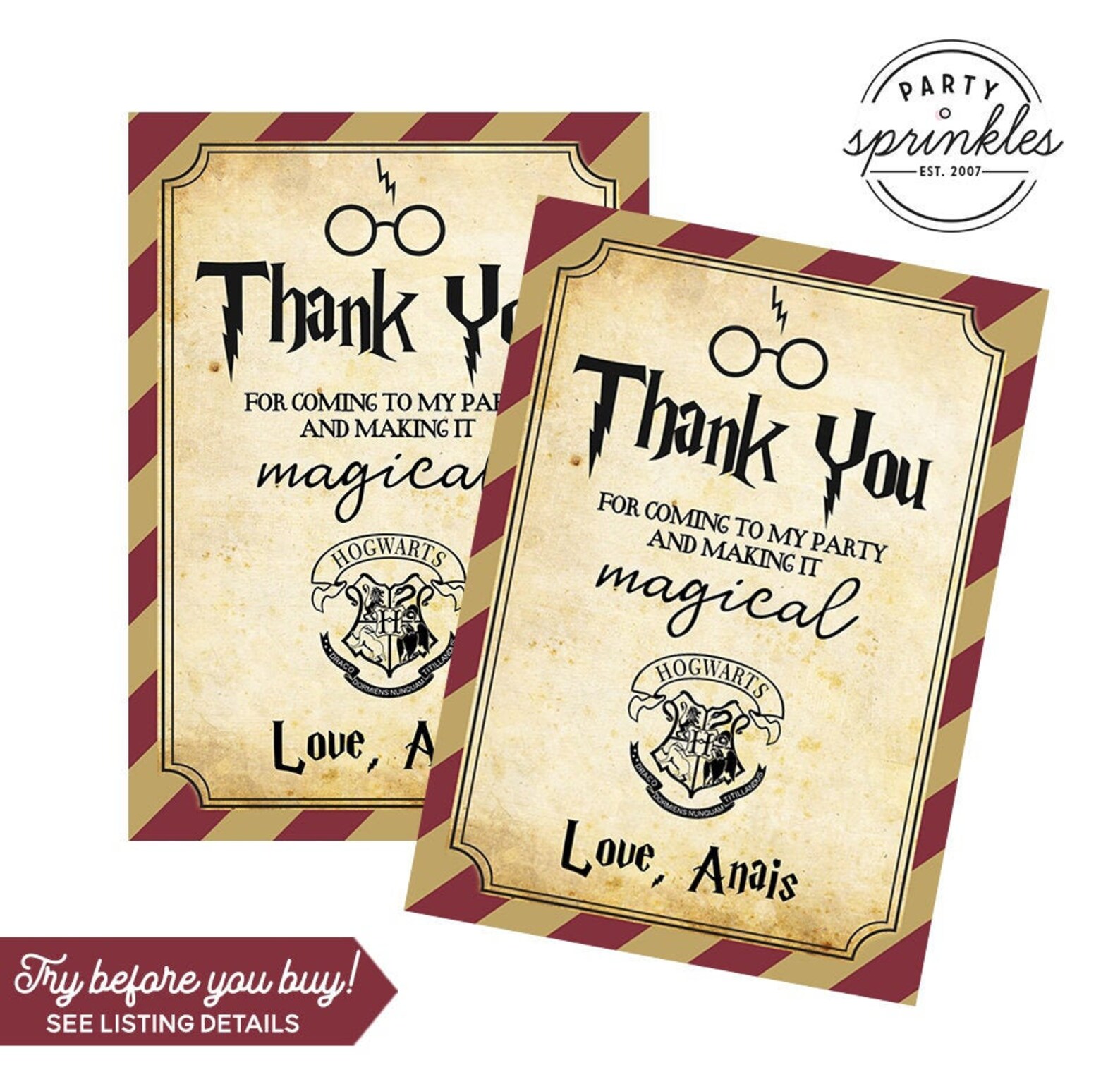 Custom Harry Potter Inspired Thank you cards Thank you Notes Etsy