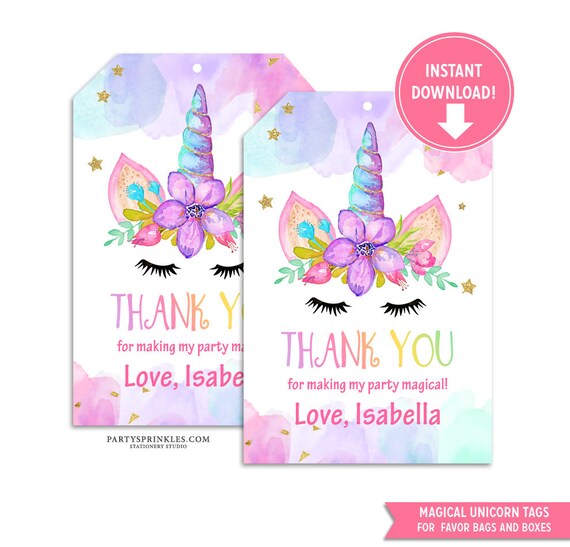 unicorn thank you tags gold unicorn birthday decor unicorn etsy