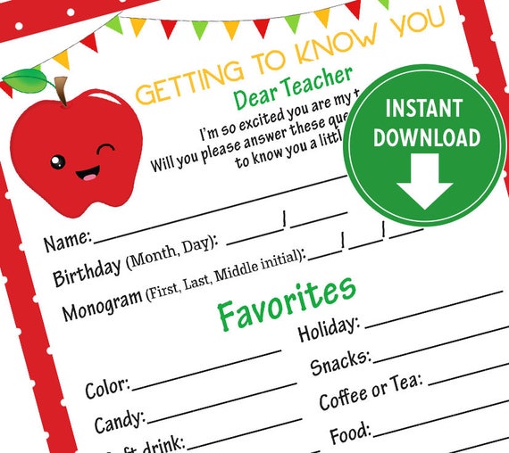 Printable Pink Trainer Questionnaire, Lecturers Beloved picture relating to Teacher Favorite Things Printable known as Printable Crimson Trainer Questionnaire, Instructors Favourite