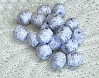 Handmade White with Whimsy Silver Foil Design Paper Beads: Shorty Barrel Jewelry Making