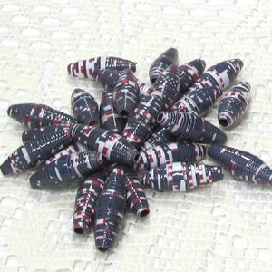Paper Beads, Loose Handmade Jewelry Making Supplies Craft Supplies Patriotic Blue with Red and White
