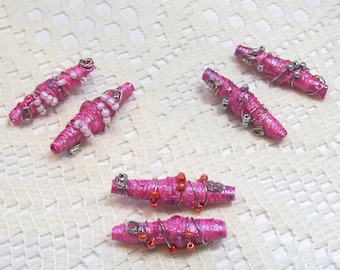 Paper Beads, Tyvek Paper Beads, Loose Handmade, Hand Painted, Wire Wrapped, Jewelry Making Supplies, Iridescent Plum Flash and Metallic Plum