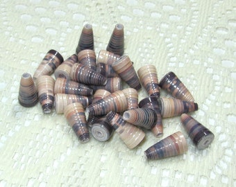 Paper Beads, Loose Handmade, Jewelry Making Supplies, Cone Ombre Purple and Creme