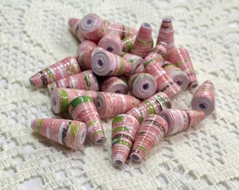 Paper Beads, Loose Handmade Jewelry Supplies Cone Summer Sunflowers on Pink