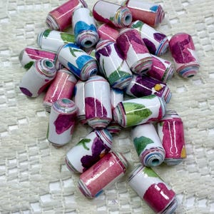 Handmade Paper Beads, Watercolor Floral, Jewelry Making, Set of 25 image 2