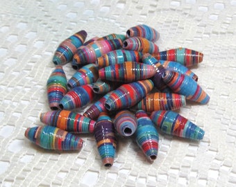 Paper Beads, Loose Handmade Jewelry Making Supplies Craft Supplies Watercolor Jewel Tone Brights