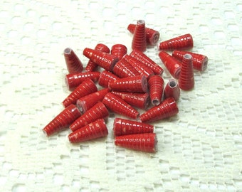 Paper Beads, Loose Handmade Jewelry Making Supplies Craft Supplies Cone Dots on Red