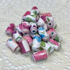 Handmade Paper Beads, Watercolor Floral, Jewelry Making, Set of 25 image 3