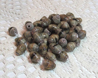 Paper Beads, Loose Handmade, Jewelry Making Supplies, Spacer Beads, Glittered Olive with Black