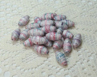 Paper Beads, Loose Handmade Jewelry Making Supplies Craft Supplies Barrel Metallic Winter with Pearl Shimmer