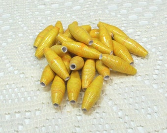 Paper Beads, Loose Handmade Jewelry Making Supplies Craft Supplies Textured Bright Yellow