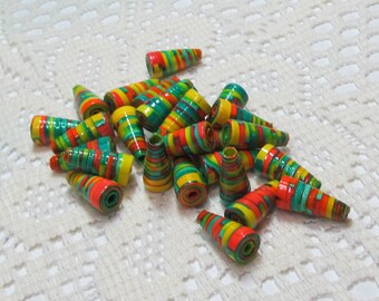 Paper Beads, Hand Colored, Loose Handmade, Jewelry Making Supplies Craft Supplies Orange Yellow and Turquoise