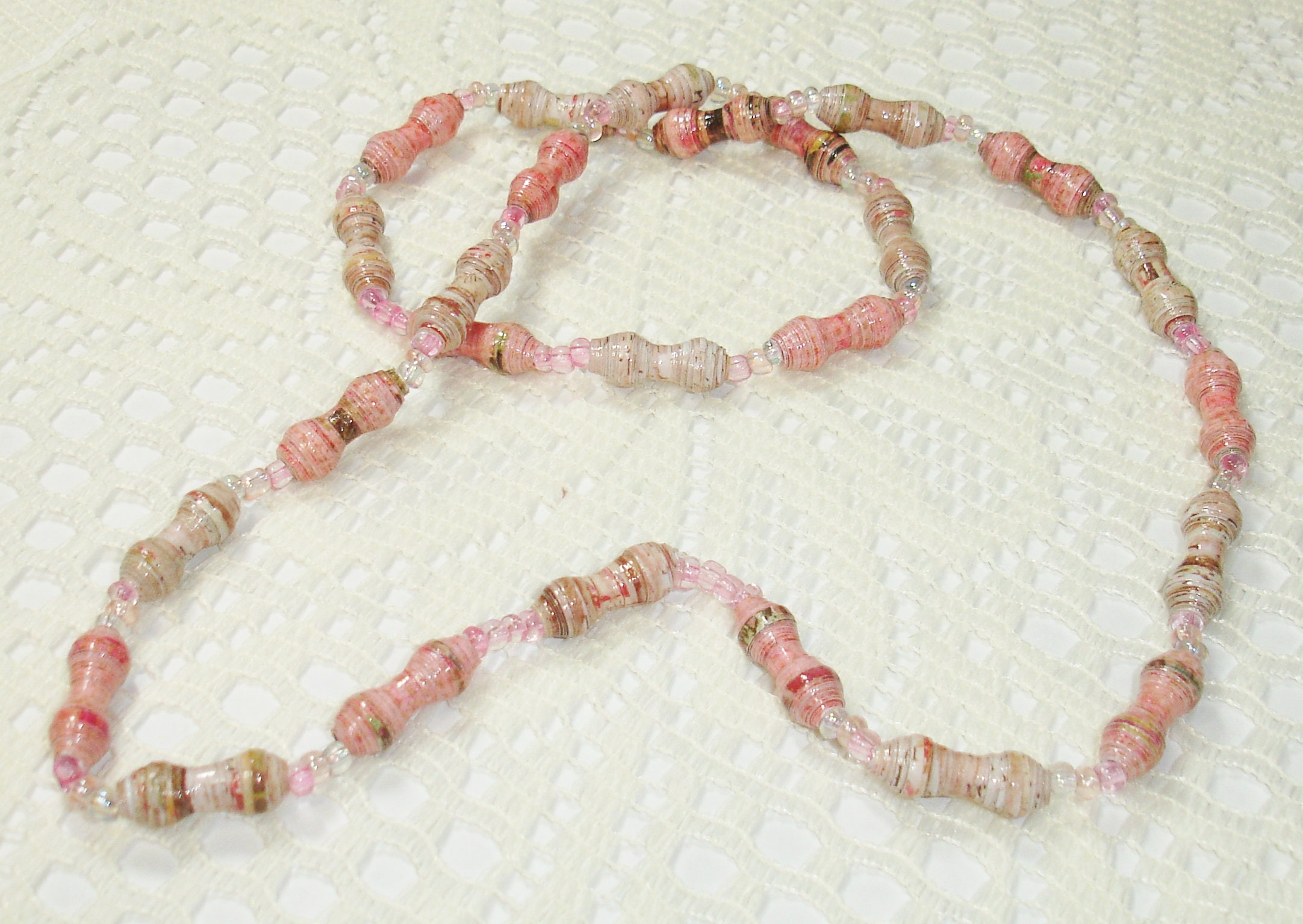 Paper Bead Necklace Handmade Jewelry Accessories Country Pink Etsy