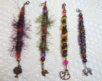 Boho Beaded Charms, Junk Journal Charms, Fabric Charms, Handmade