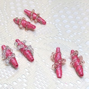 Paper Beads, Tyvek Paper Beads, Loose Handmade, Hand Painted, Wire Wrapped, Jewelry Making Supplies, Metallic Pink image 1