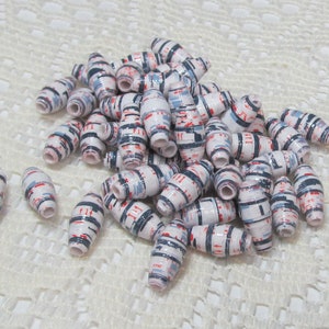 Paper Beads, Loose Handmade Jewelry Making Supplies Craft Supplies Patriotic on White