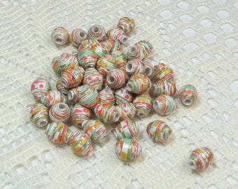 Paper Beads, Loose Handmade Jewelry Making Supplies Craft Supplies Itty Bitty Tropical Floral