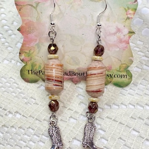 Paper Bead Earrings, Handmade Earrings, Bohemian Earrings, Beige with Boots