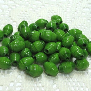 Paper Beads, Loose Handmade, Jewelry Spacers, Jewelry Making Supplies, Kelly Green image 1